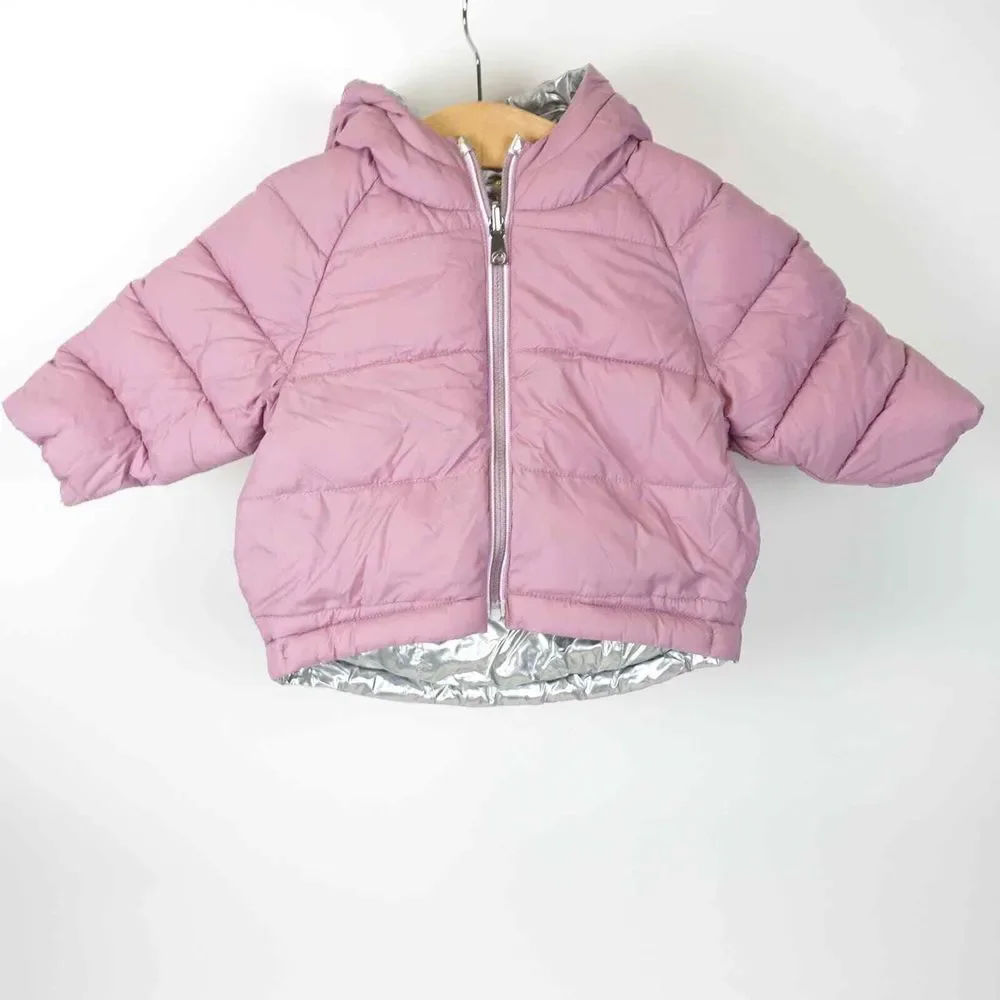 Mayoral Warm‎ Insulated Hooded Puffer Jacket Purple Metallic Silver Baby Sz 6m